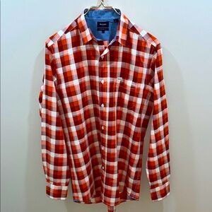 Faconnable Men’s Cotton/Linen Red and White Plaid Button Down. Medium.
